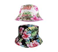 DHSBGWSX 2 sombreros de sol para mujer, sombreros de pesca para mujer, sombreros de verano de doble cara, sombreros de verano para mujer, sombreros de flores de algodón, rosa, negro, Talla única
