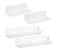 DHSBGWSX 2 soportes de pared blancos y 2 soportes de pared transparentes, estantes de plástico, estantes adhesivos, estantes de pared