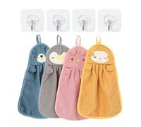 DHSBGWSX 4 Toallas de Dibujos Animados Con 4 Ganchos Para Niños - Microfibra de Secado Rápido - Juguetes de Toalla