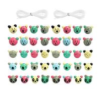 DHSBGWSX 40 cuentas, 2 paquetes de cordón elástico, bolas de madera con caras, cuentas de llavero, cuentas de madera, cabezas de animales, cuentas de madera con caras, bolas de madera con agujeros y