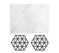 DHSBGWSX Alfombrilla de Goteo Con Diseño de Mármol, 2 Posavasos, Aislante de Mesa, Antideslizante, Para Platos y Superficie de Trabajo Absorbente