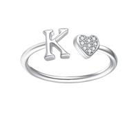 DHSBGWSX Anillo de 1 pieza con letra K, carta de amor, anillo de ajuste abierto, joyería para dedos, anillo de moda, anillo de tobillo, joyería para niñas (plata), cobre