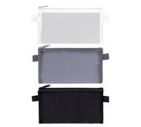 DHSBGWSX Estuche de 3 piezas transparente de malla para lápices, estuche delgado, mini estuche, fácil de llevar, Negro , Bolsillo para tarjeta de