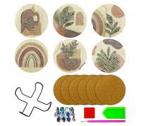 DHSBGWSX Juego de 6 Posavasos de Madera con Marco de Hierro, Redondos con Patrones de Plantas, Multicolor