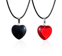 DHSBGWSX - Lote de 2 cadenas de clavícula en forma de corazón rojo, collar en forma de corazón sin preocupaciones, cristal rojo para mujer, cumpleaños, cuerda de cuero