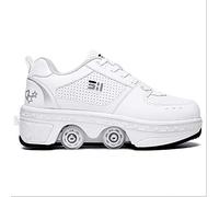 DHTOMC Patines De 4 Ruedas,Kick Roller Shoe,Zapatos Multiusos Led 2 En 1 Hombres Mujeres Patines, Patines De Patines De Ruedas Ajustables para Patinetas De Cuatro Ruedas,EUR37