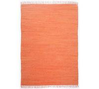 Dhurry Fleckerl Alfombra de Tejido Plano 100% algodón, Tejida a Mano, Lavable, Reversible, 60 x 120 cm, Terracota, Happy Cotton