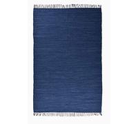 Dhurry Fleckerl Alfombra Plana de algodón 100%, Tejida a Mano, Lavable, Reversible, 120 x 180 cm, Color Azul, Happy Cotton