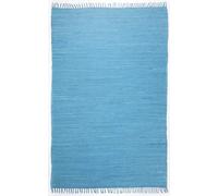 Theko Dhurry Fleckerl Alfombra Plana de algodón 100%, Tejida a Mano, Lavable, Reversible, 90 x 160 cm, Color Turquesa