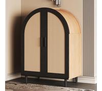 DHWDS Aparador con puertas de ratán, zapatero para pasillo y salón, estantes ajustables en altura y cierre suave, 70 x 40 x 100 cm, color natural/negro