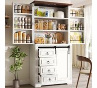 DHWDS Armario alto blanco 80 x 40 x 180 cm - Protección antivuelco suave y estante para aperitivos - 4 cajones, estantes ajustables - como aparador o despensa para cocina, salón o comedor