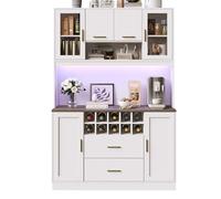 DHWDS Armario alto con LED controlado por aplicación y enchufe, aparador de 180 cm en color blanco/dorado y seguro antivuelco, espacio de almacenamiento versátil con 6 puertas, 2 cajones y botellero |