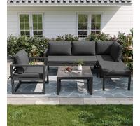 DHWDS Juego de muebles de jardín de 5 piezas modulares de polirratán con respaldo de 78 cm de alto, conjunto de asientos para exteriores, incluye mesa de cristal de mármol y cojines de asiento