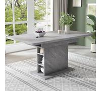 DHWDS Mesa de comedor extensible con espacio de almacenamiento, 130 x 70 x 75 cm, efecto hormigón gris, rectangular, ahorra espacio para espacios pequeños y balcones