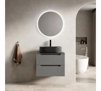 DHWDS Mueble de baño colgante de 60 cm con lavabo de cerámica negra y placa de piedra sinterizada negra, 2 cajones de cierre suave, premontado, moderno diseño industrial en gris oscuro