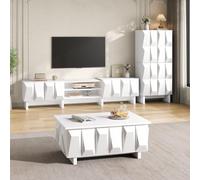 DHWDS Mueble de salón de 3 piezas, color blanco, 180 cm - Mueble de TV, aparador, mesa de café y cómoda con efecto de sombra 3D y luz de sombra, 6 paquetes, herramientas incluidas, PB, para salón