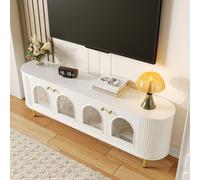 DHWDS Mueble TV de 170 cm blanco con puertas de cristal, asas doradas y patas, moderno mueble de TV con estructura ondulada y espacio de almacenamiento para sala de estar