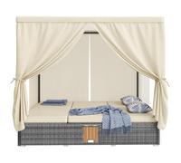 DHWDS Tumbona doble con cortina de sombra, plegable, incluye cojín de asiento y mesa auxiliar, resistente a la intemperie, para jardín, balcón y terraza, color beige (blanco crema)