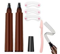 DHWEKU 2 pcs Lápiz Cejas - Lapiz de Cejas Resistente al Agua Con Punta de Micro Horquilla, Cejas de Aspecto Natural,con 3 pegatinas para cejas y 1 recortador de cejas(Marrón Oscuro)