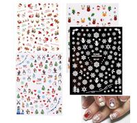 DHWEKU 4 Hojas Pegatinas Para Uñas Navidad Gnomo Elk Copo de nieve Autoadesiva Nail Art Stickers Decoración