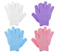 DHWEKU 4 Pares Guante Exfoliante Corporal Ducha, Guantes de Baño con Diseño de 5 Dedos, Guantes Exfoliantes Reutilizable para el Cuerpo del Vello Encarnado para Baño de Spa (4 Colores)