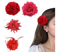DHWEKU 4 pcs Flor Broche Clips de Pelo de Flor Horquillas con Rosas Tocado Pinza para Cabello Accesorios para Bailarina de Flamenco Novia Mujer Niña para Fiestas Sevillana Boda