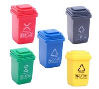 DHWEKU 5 botes de basura en miniatura con tapas abiertas, pequeño cubo de basura modelo mini cubo de basura para vehículos en la acera, mini cubo de basura para niños pequeños escala