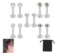 DHWEKU 5 Estilos 16 Gauge Acero Inoxidable Piercings de Nariz Barras de Labret Tragus Barras con Bola de Cristal Piercings de Cuerpo, 5 Pares