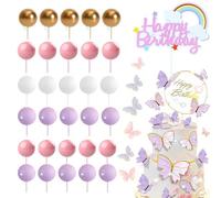 DHWEKU 52 piezas de bolas para decoración de tartas, mini globos, Adorno de Pastel de Mariposa,palitos para decoración de tartas, bolas de espuma, púas para tartas para bodas, fiestas, cumpleaños