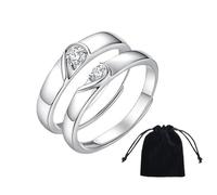 DHWEKU Anillo Pareja Ajustable Plata de Ley - 2 Piezas 925 Anillos de Compromiso Promesas Alianzas de Boda Anillo de Pareja Corazón de Amor con Circonita Regalo para Amantes