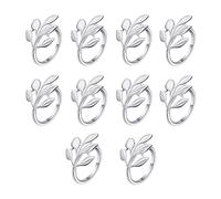 DHWEKU Anillos de Servilleta de Metal,10 Piezas Silver Servilletero de Mesa, Apariencia de la Hoja Servilletero, Adecuado para Bodas, Navidad, Reuniones Familiares, Decoración de Mesa