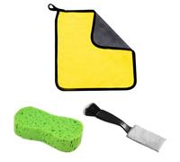 DHWEKU Cepillos Limpieza Coche,3 Pcs Auto Detailing Brush Set,Paño de Microfibra y Esponja,Brochas Detailing Coche,Pincel Limpieza Coche,Cepillo Interior del Coche Cepillos para Limpiar Salpicadero