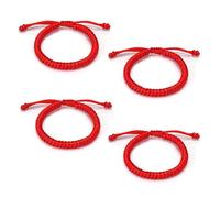 DHWEKU Conjunto de 4 Pulseras Rojas de Hilo para Protección y Buena Suerte, Amuleto del Kabbalah, Ajustables para Parejas, Hombres, Mujeres y Familiares, ¡Mantén con Estilo