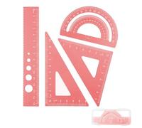 DHWEKU escuadra cartabon y transportador,escuadra y cartabon,Juego de reglas de Metal de 4 piezas,esquinas redondeadas,diseño de seguridad,Kit de geometría matemática para estudiantes y profesore,Rosa
