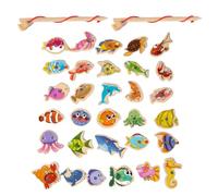 DHWEKU Juego de Pesca para Niños, 33pcs Juguete de Pescar Magnético, Juego de Juguetes de Pesca Magnéticos, 31 Peces, 2 Cañas de Pescar, Early Education Educación Juguetes para Niños 2 3 4 Años