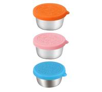 DHWEKU Mini Recipientes Pequeño para Salsa,3 Piezas 50ML Recipiente para Salsa de Acero Inoxidable,Recipientes Reutilizables para Aperitivos con Tapa de Silicona