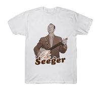DHXKLCF Rainbow Race Folk Music T-Shirt Pete Seeger Playing The Banjo Johnny RiversWhiteM