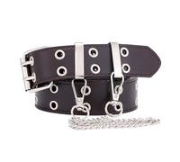 DHYUACN Cinturones para Mujer Cinturón Mujer Cinturones de doble anillo Doble agujero Ojal Hebilla cuero Punk Pin Ocio Vestido Jeans Cintura gótica(Coffee)
