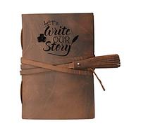 DI-KRAFT Agenda de piel con cierre de correa hecha a mano con texto en inglés "Let's Write Our Story", diario impreso, planificador de oficina, cuadernos de escritura, diarios para hombres y mujeres
