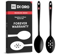 DI ORO® - Cucharas de cocina - Cucharas solidas y ranuradas en silicona resistente a 315°C - Silicona libre de BPA de calidad profesional certificada por LFGB (Juego negro de 2 piezas)