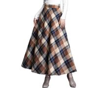 Di Yi Jia1 Falda Larga De Cuadros De Otoño e Invierno para Mujer Cintura Elástica De Cuadros Retro Cintura Alta Falda De Línea A con Bolsillo Falda De Temperamento S