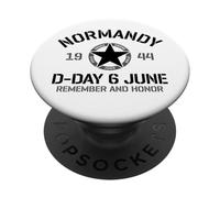 Día D 6 de Junio de 1944 Estrella con Nombres de Playa Impresión en Negro y Gris PopSockets PopGrip Adhesivo