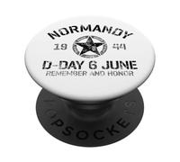 Día D 6 de Junio de 1944 Estrella con Nombres de Playa Negro y Gris Envejecido PopSockets PopGrip Adhesivo