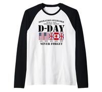 Día D 6 de Junio de 1944 Normandía Francia Nunca Olvides Impresión Negra Camiseta Manga Raglan