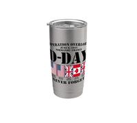 Día D 6 de junio de 1944 Normandía Francia Nunca olvides Impresión negra Vaso térmico de acero inoxidable de doble pared