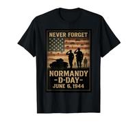 Día D 82 Aniversario Normandía 1944 Homenaje Militar Hombres Camiseta gráfica económica, Hombre, Negro, M
