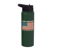 Día D Normandía Omaha Utah Playas 48 Estrellas Bandera Americana Envejecida Stainless Steel Insulated Water Bottle