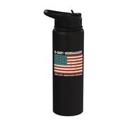 Día D Normandía Omaha Utah Playas 48 Estrellas Bandera Americana Envejecida Stainless Steel Insulated Water Bottle