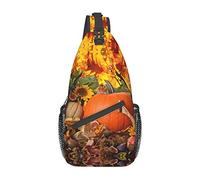 Día de Acción de Gracias Calabaza Blanco Natural Greenery Twig Crossbody Bag Sling Bag Mochila de Viaje multipropósito para Hombres y Mujeres