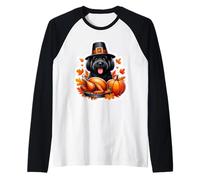 Día de Acción de Gracias Negro Ruso Terrier Dueño De Perro Mamá Papá Divertido Camiseta Manga Raglan